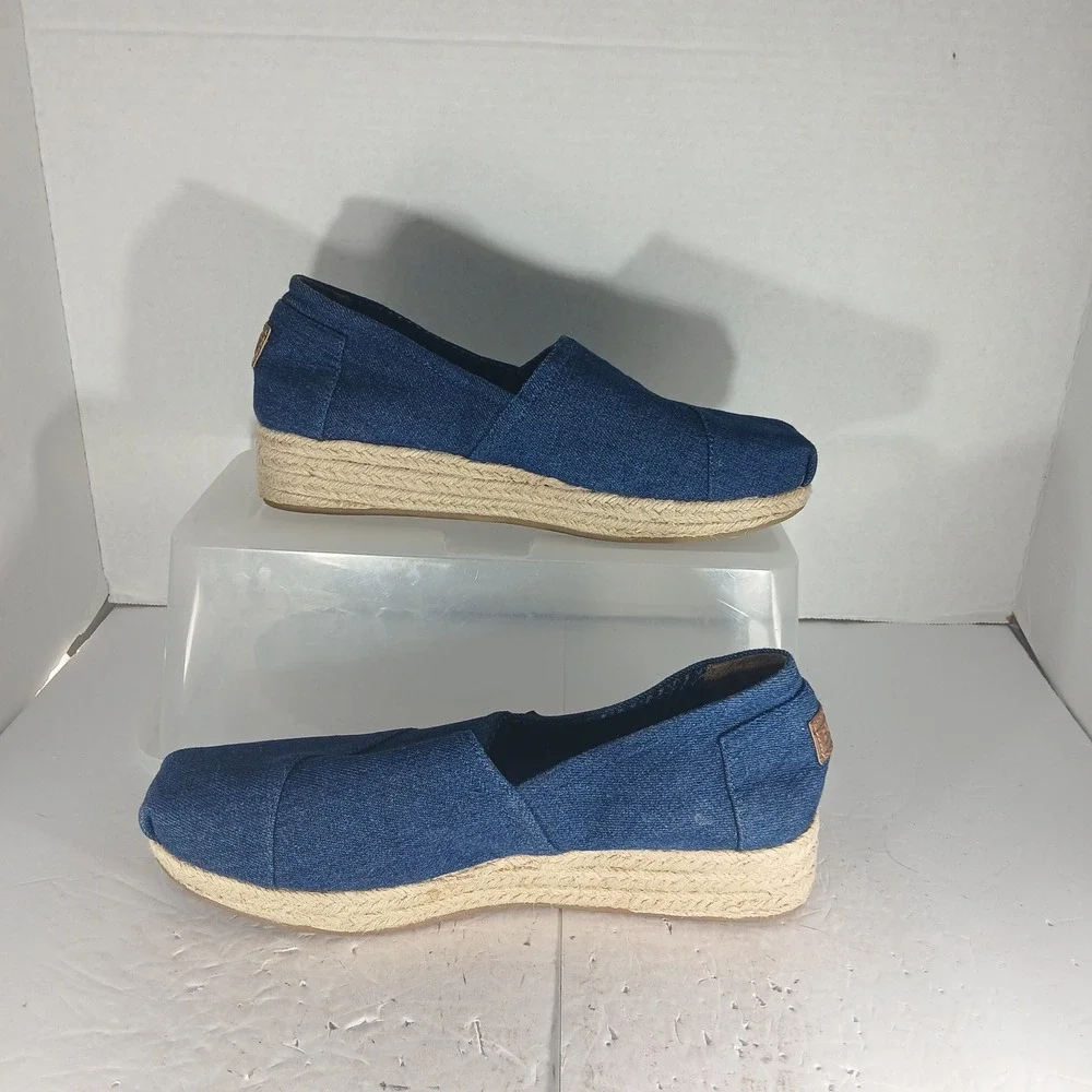 BOBS from Skechers Espadrille Platform Flats 9.5 Blue Denim Memory Foam 34105